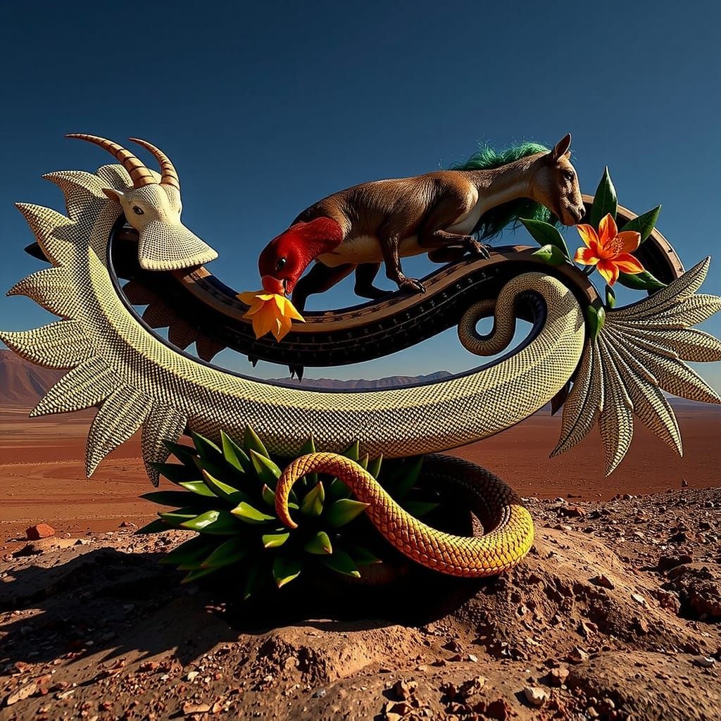 Mythical Creature with Teal Hair and Yellow Flower in 3D Mos...