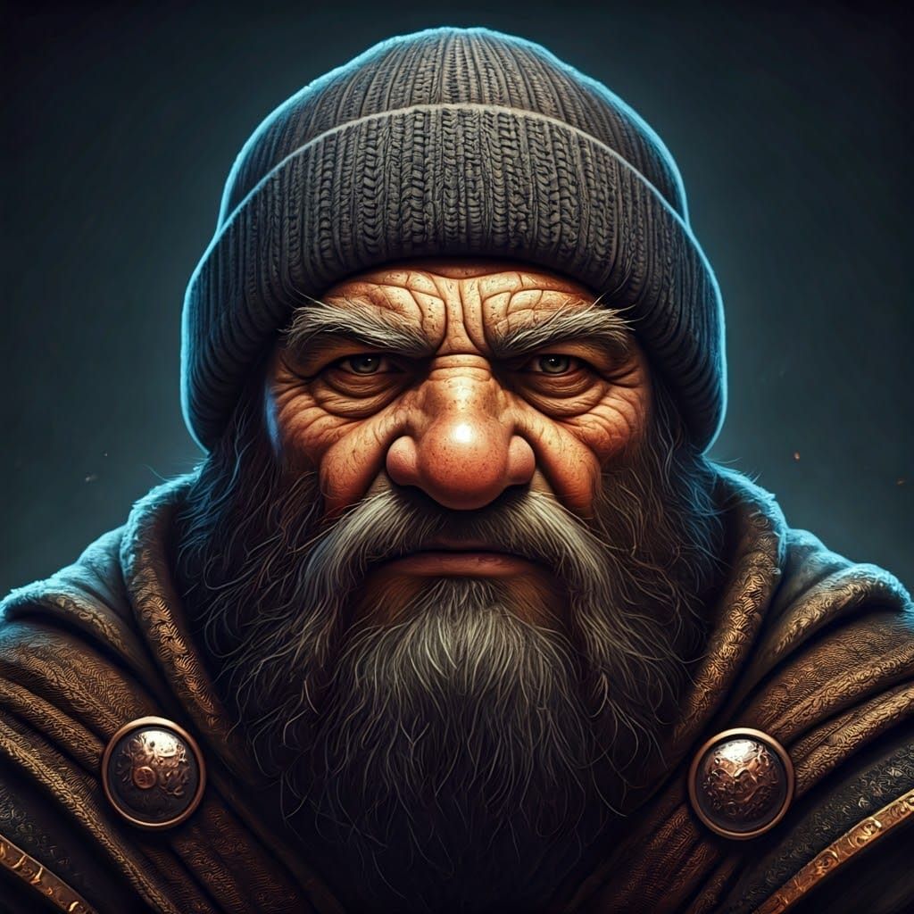 Stoic Dwarf Sorcerer in Earthy Knit Beanie