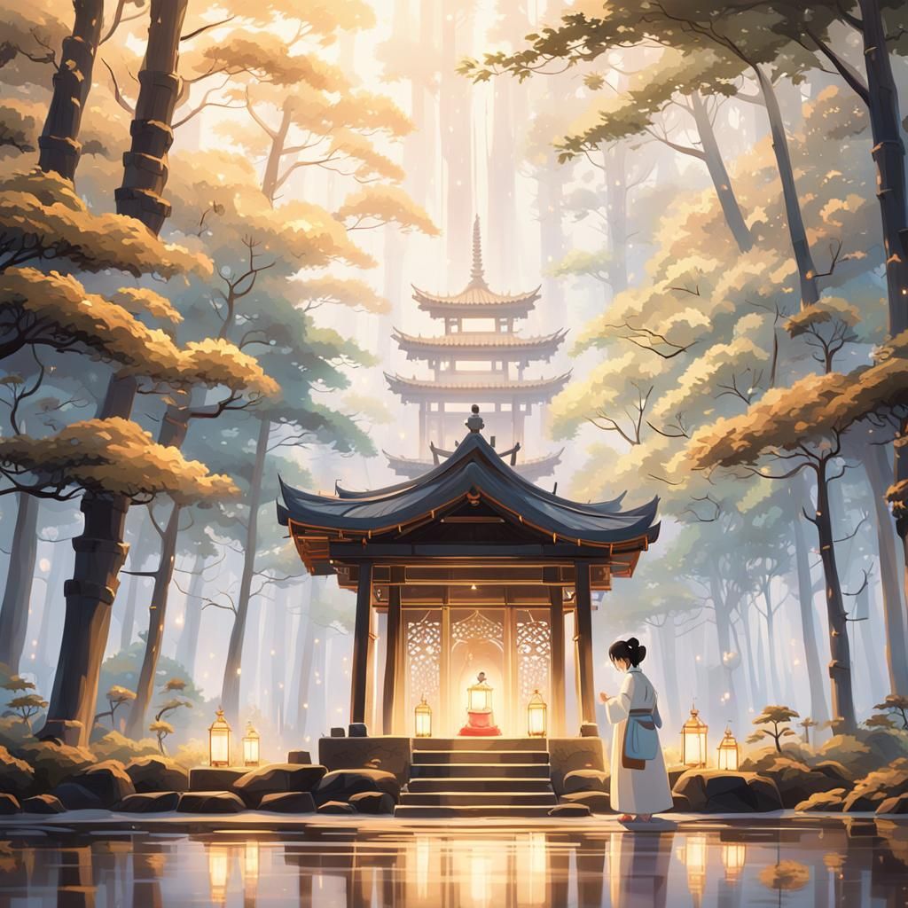 Serene Funeral Scene in Anime Style