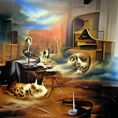 Surreal Cat Musicians in a Dali-esque Studio