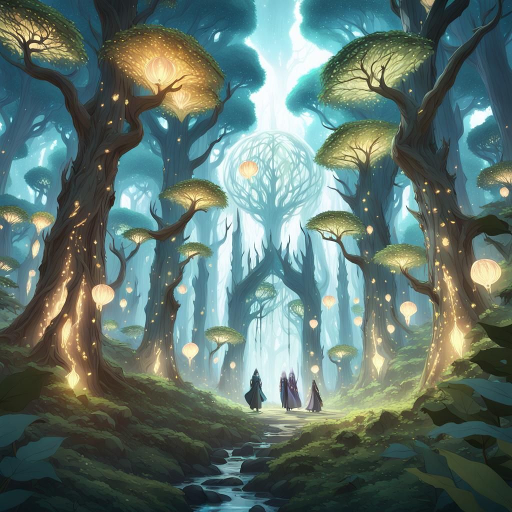 Mystical Elven Forest Journey in Anime Style