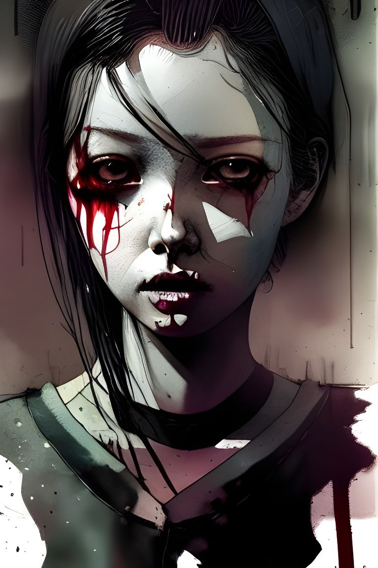 Sinister Girl Portrait in Watercolor Style