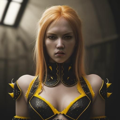 Hyperrealistic Killer Bee and Strawberry Blonde Woman