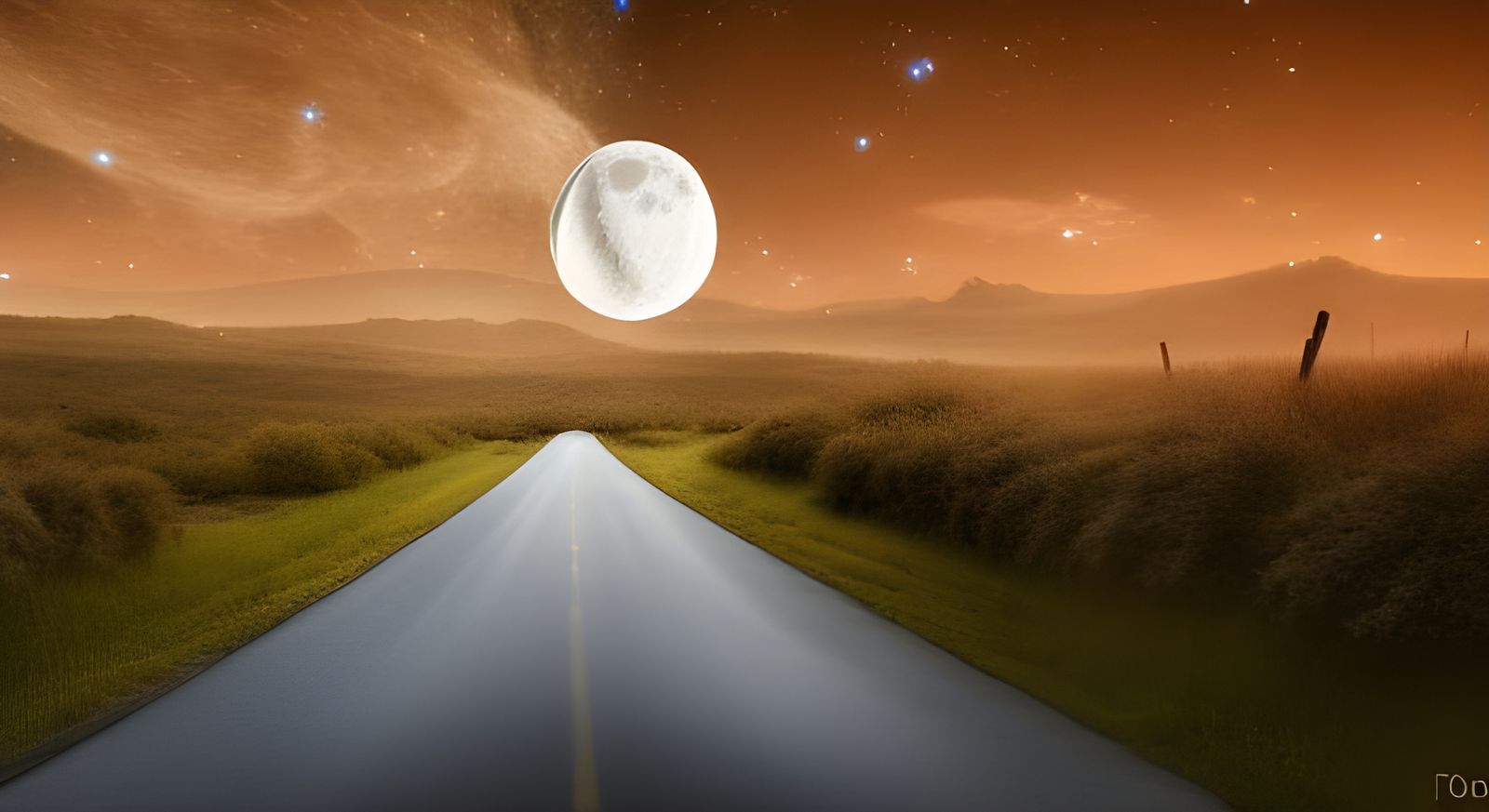 Surreal Moonlit Landscape Reflected in Mirror