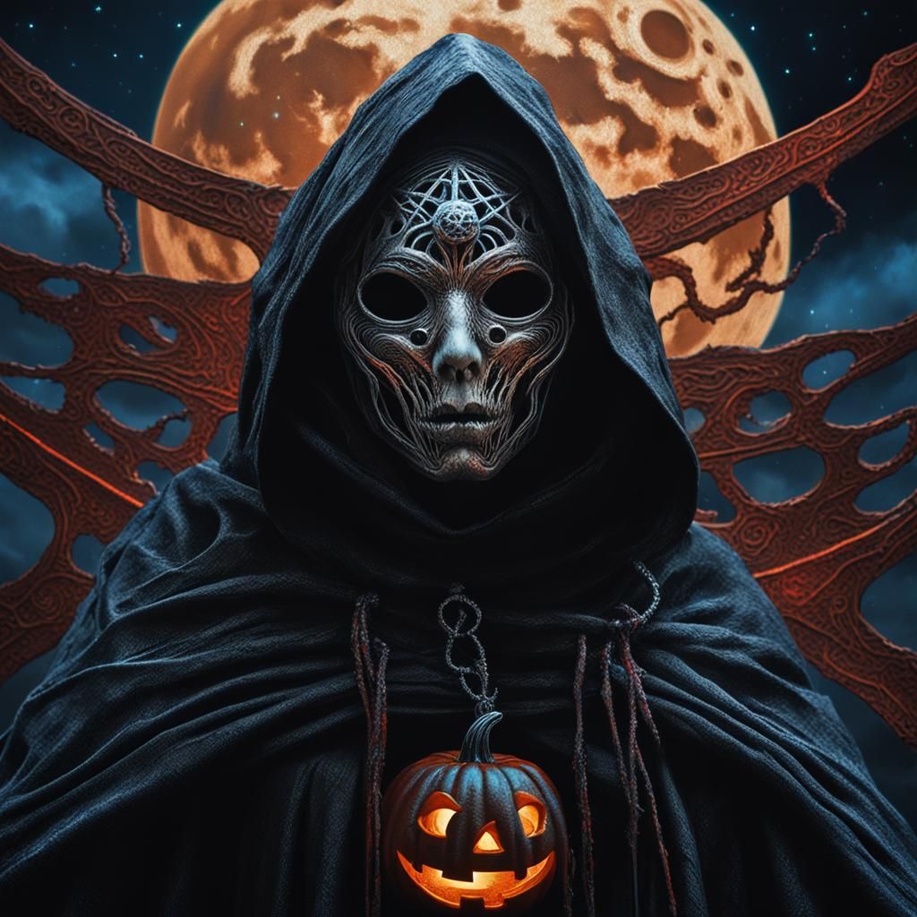 Dark Surrealism: Woman in Mask and Cloak