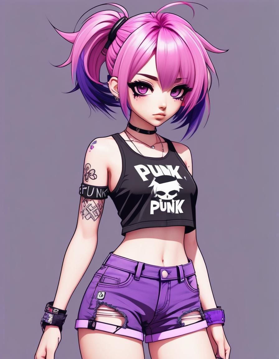 Cute Anime Girl with Pink Punk Hair