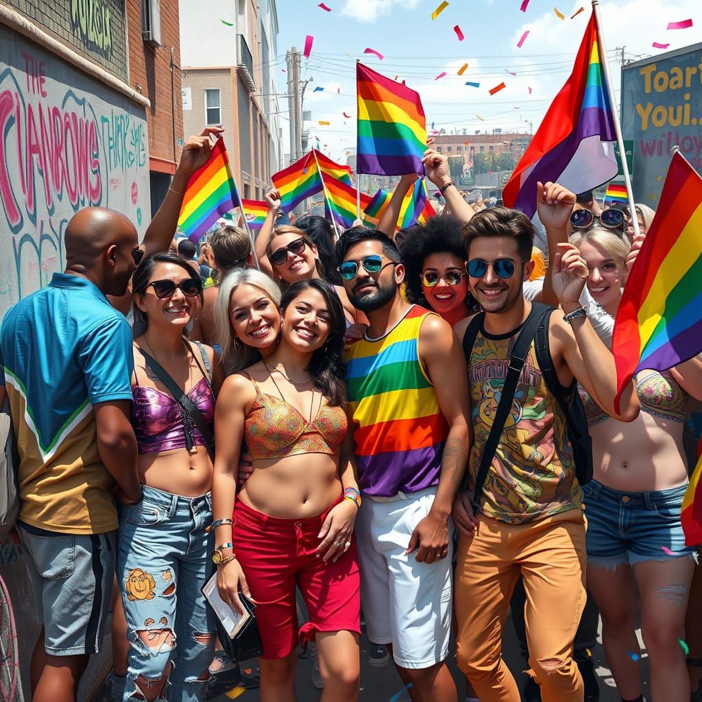 LGBTQIA+ Community Celebration in Vibrant Digital Painting