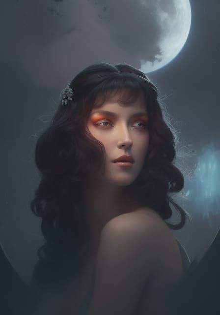 Estonian Moon Goddess Kuu Portrait in Comic Book Style