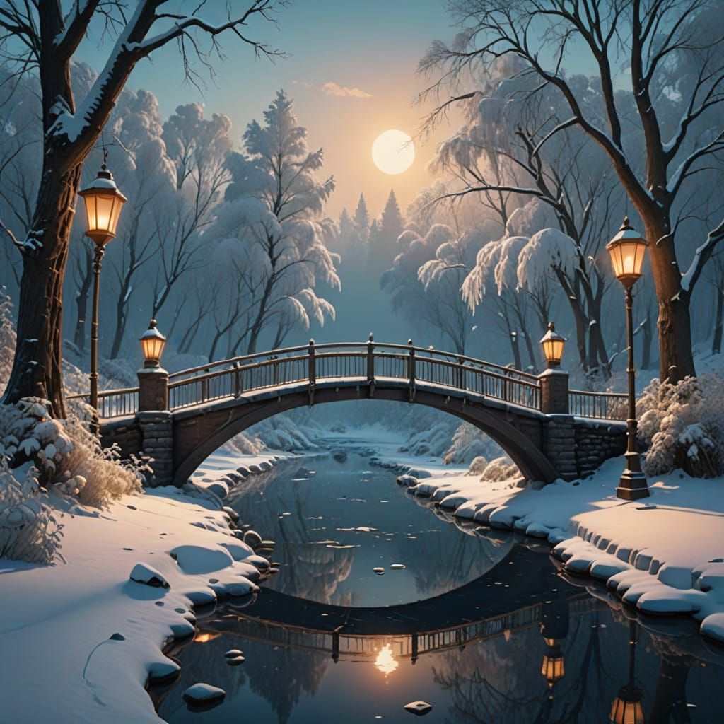 Serene Winter Bridge in Dreamlike Detail