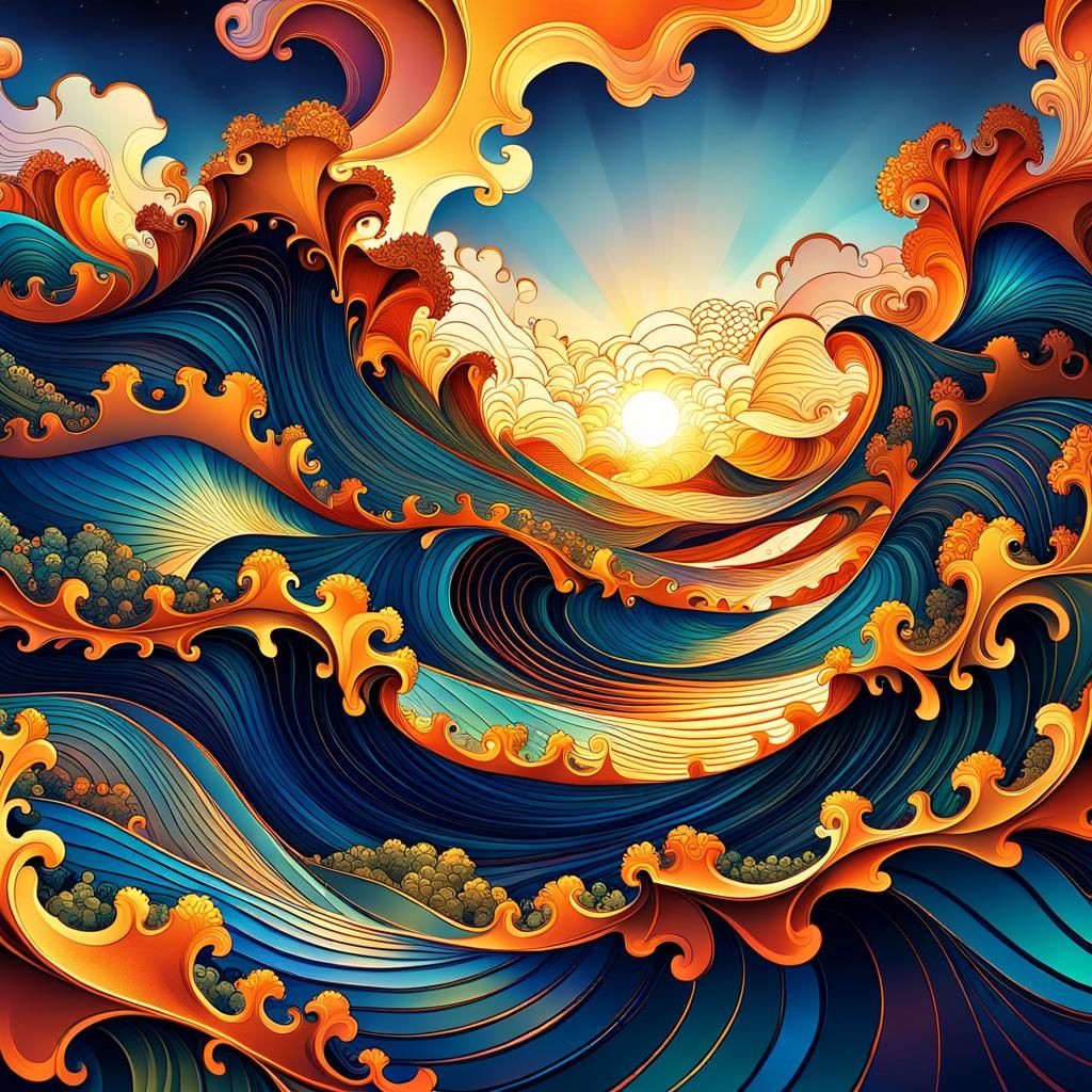 Vibrant Fractal Garden at Sunset