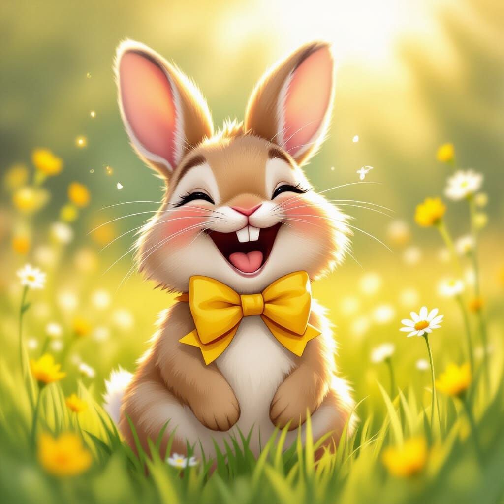 Joyful Bunny Laughing in Sunny Meadow