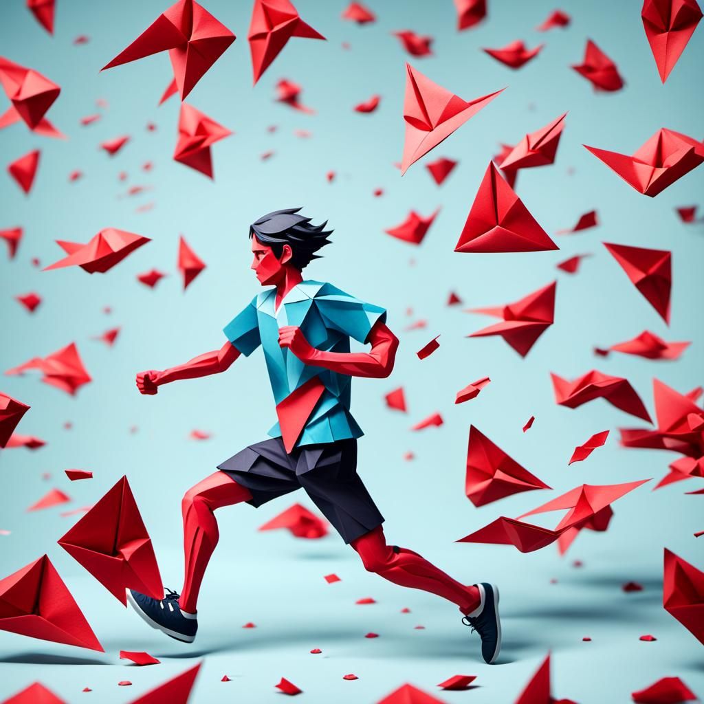 Bleeding Runner in Origami Papercraft Style