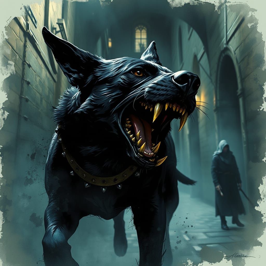 Medieval War Dog Unleashes Fury in Dark Fantasy Alley