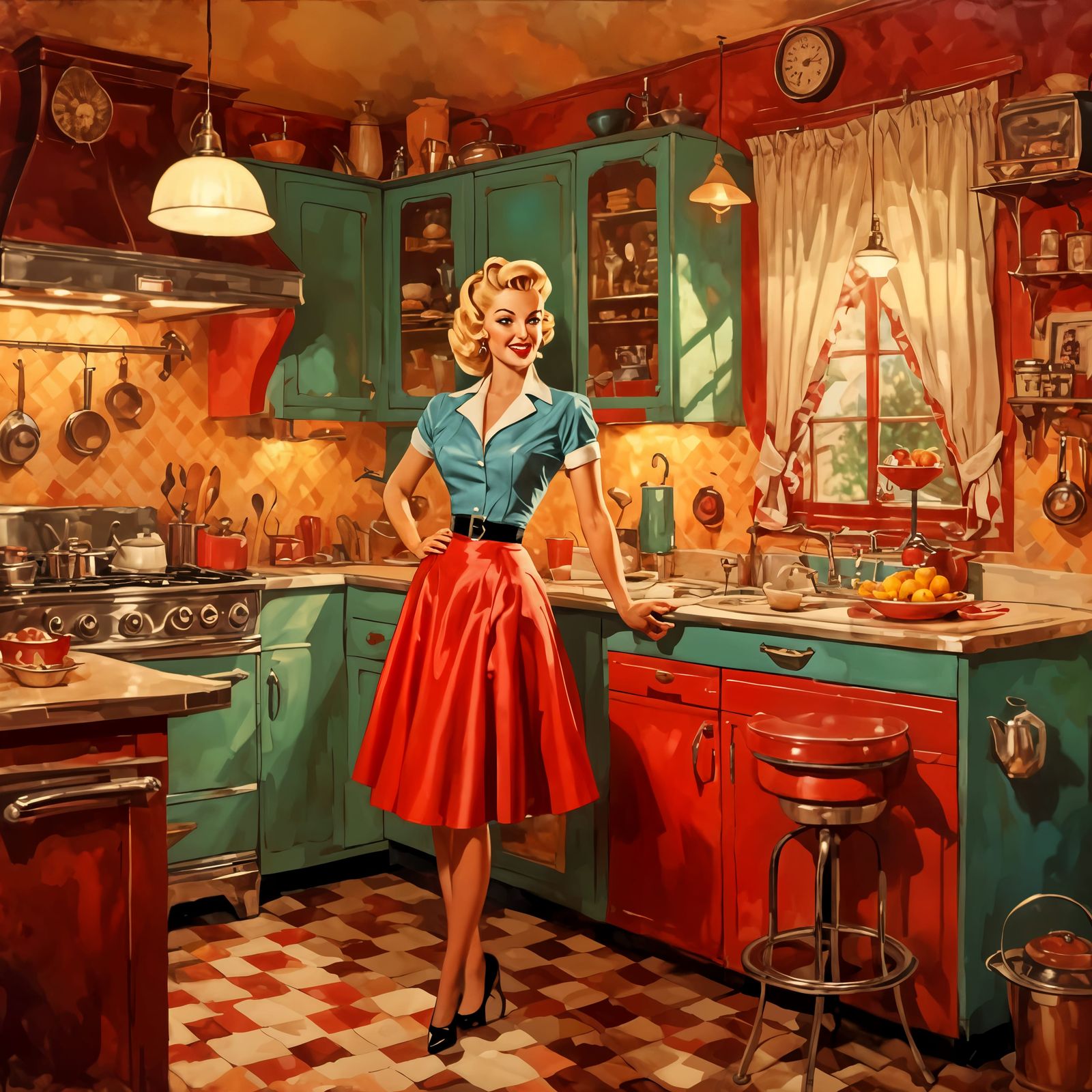 Retro Pin-Up Girl in Vintage Kitchen