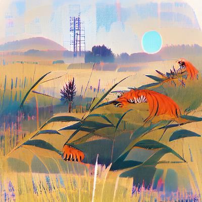 Tiger Lounging in Tall Grass on Summer Day
