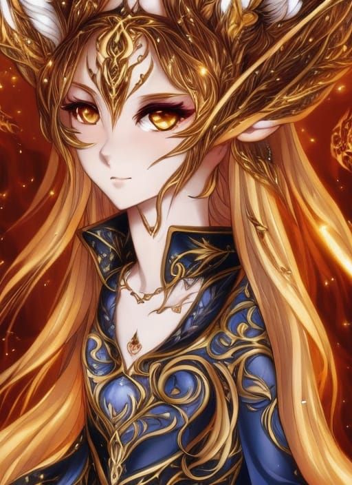 Fox Enchantress on Gilded Throne in Anime Style