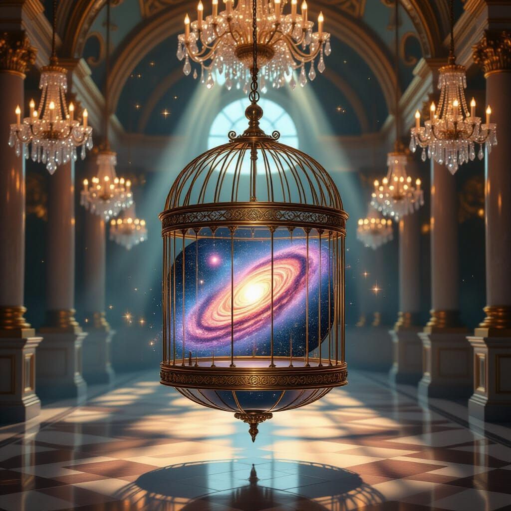 Gilded Birdcage Holds Nebula in Opulent Ballroom