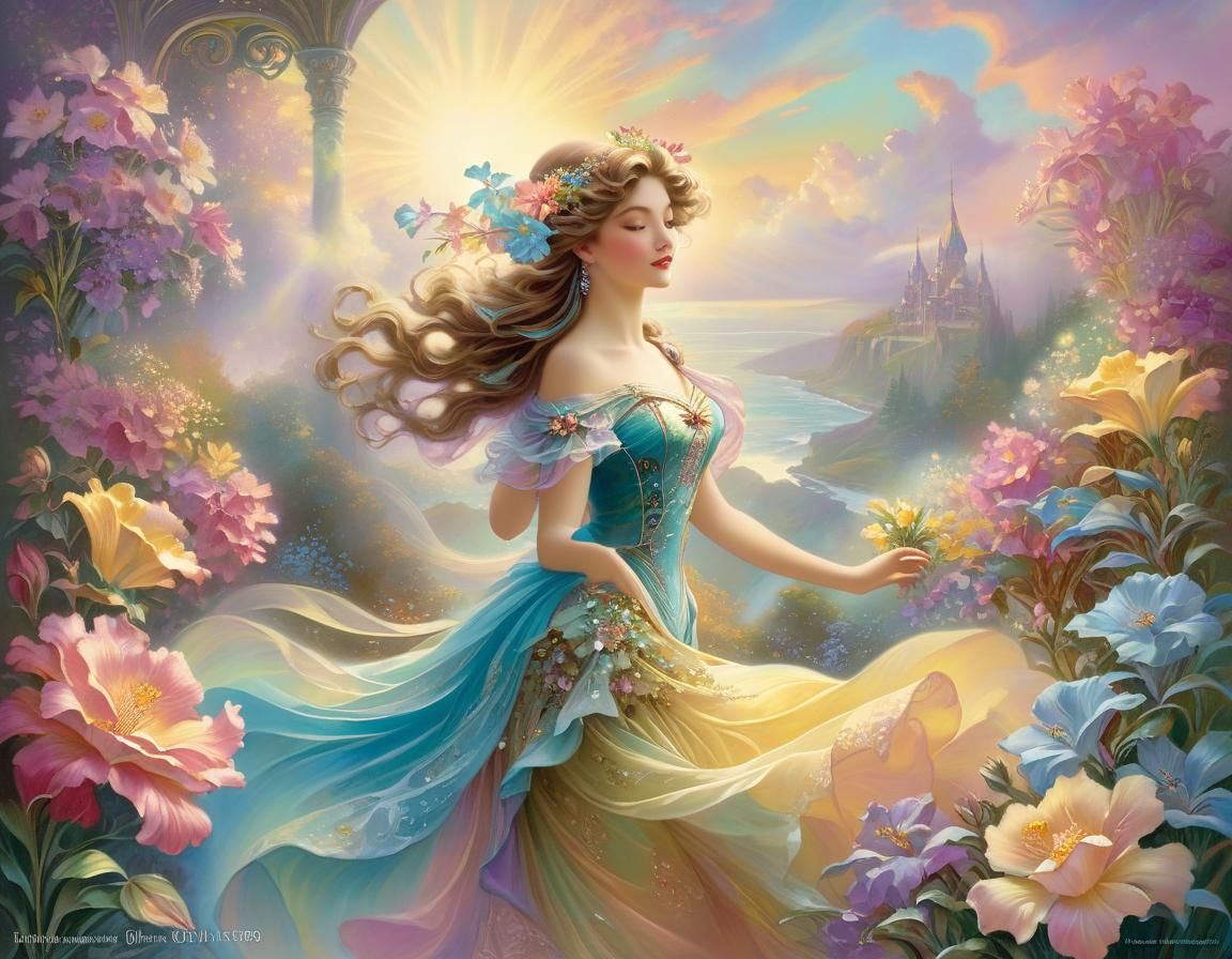 Art Nouveau Floral Illustration in Pastel Colors