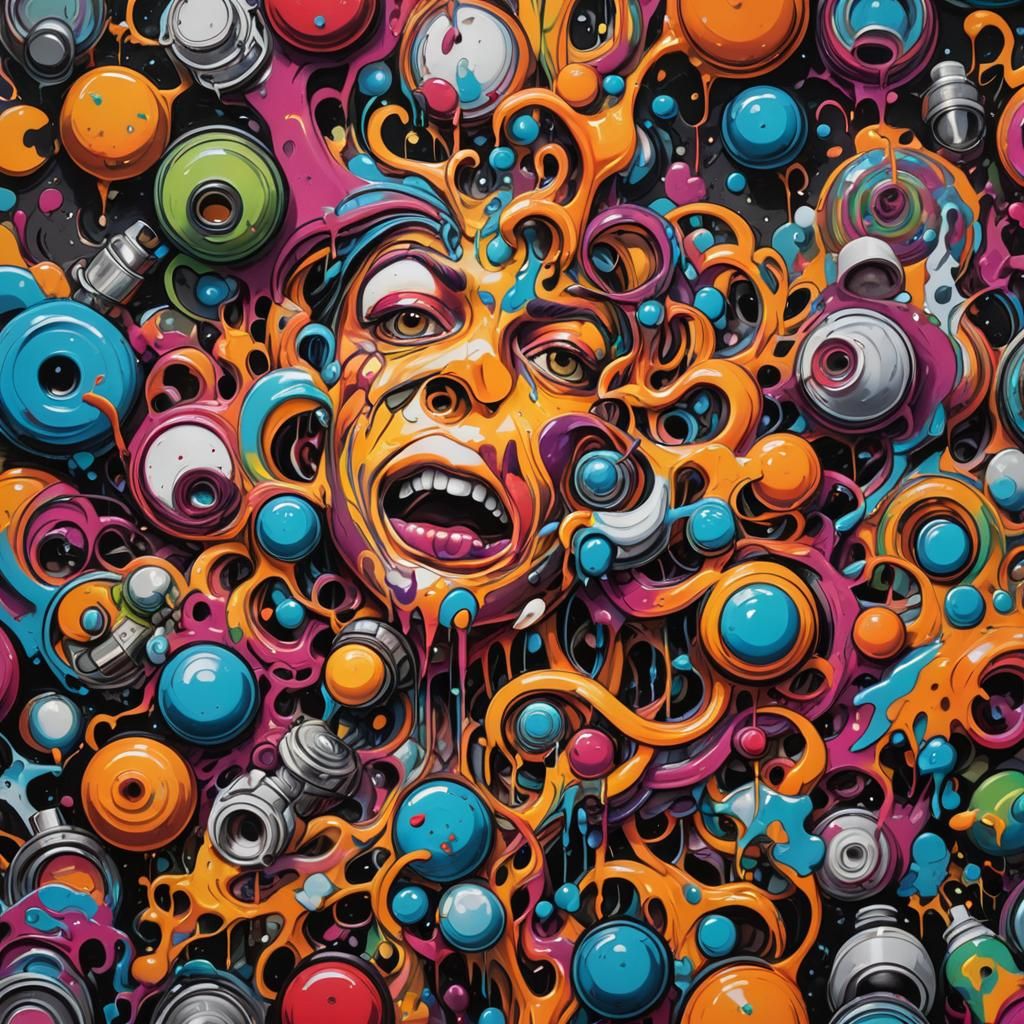 Mass Hypnotism in Colorful Graffiti Street Art