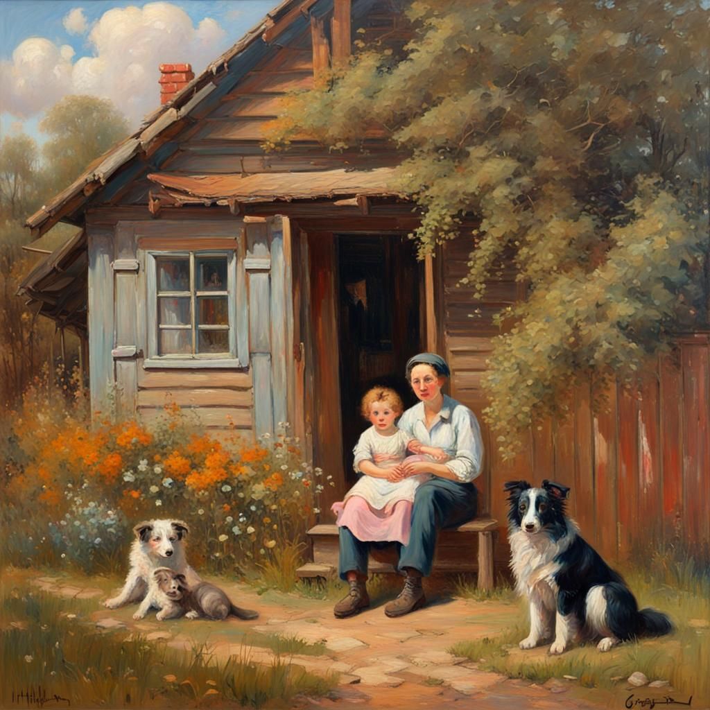 Family Portrait in Neo-Impressionist Oil Painting Style