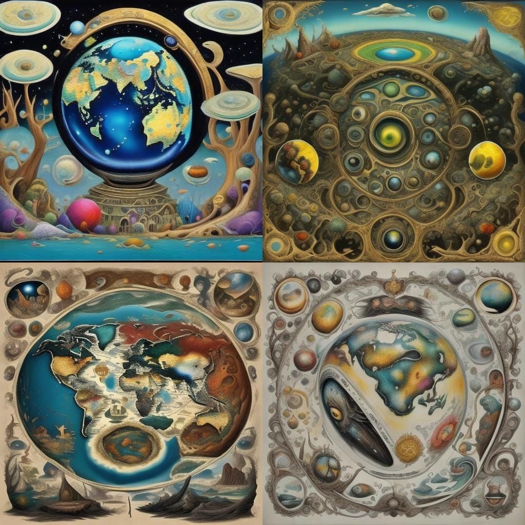 Surreal World Map in Alcohol Ink and Oil Paint