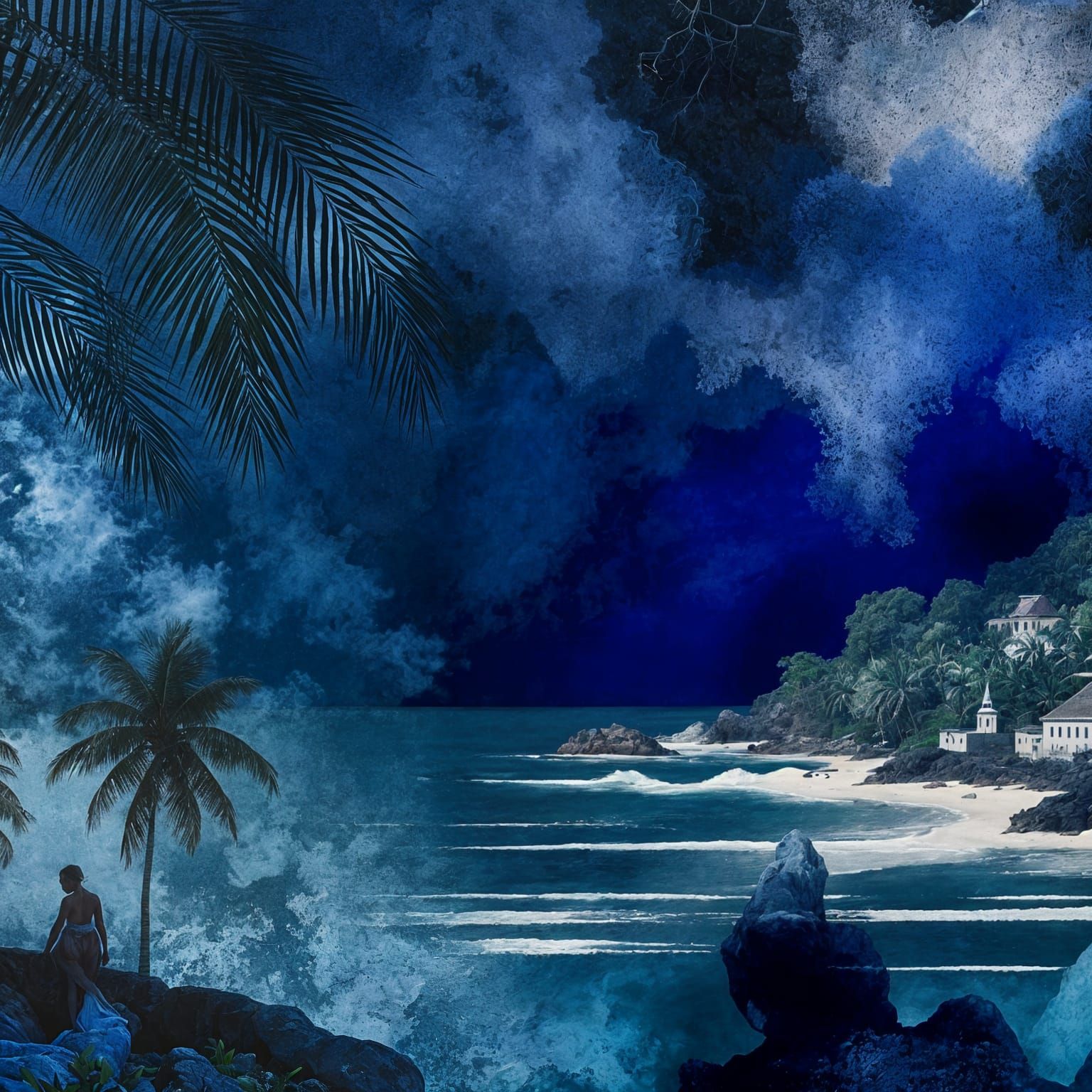 Moody Caribbean Coastline with Elegant Woman: Song Cover Art