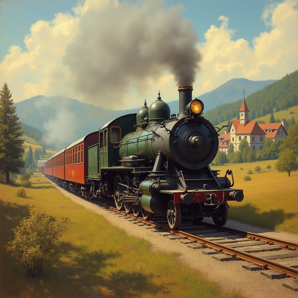 Vintage Hungarian Train in Impressionist Style