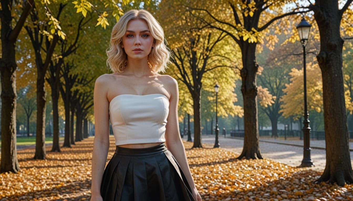 Gothic Blonde Woman in Park Autumn Scene