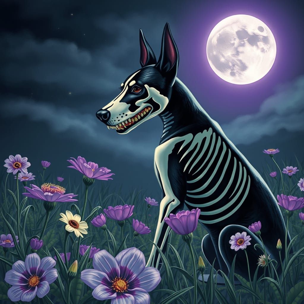 Spectral Banshee Contemplates Death Flowers Under Violet Moo...