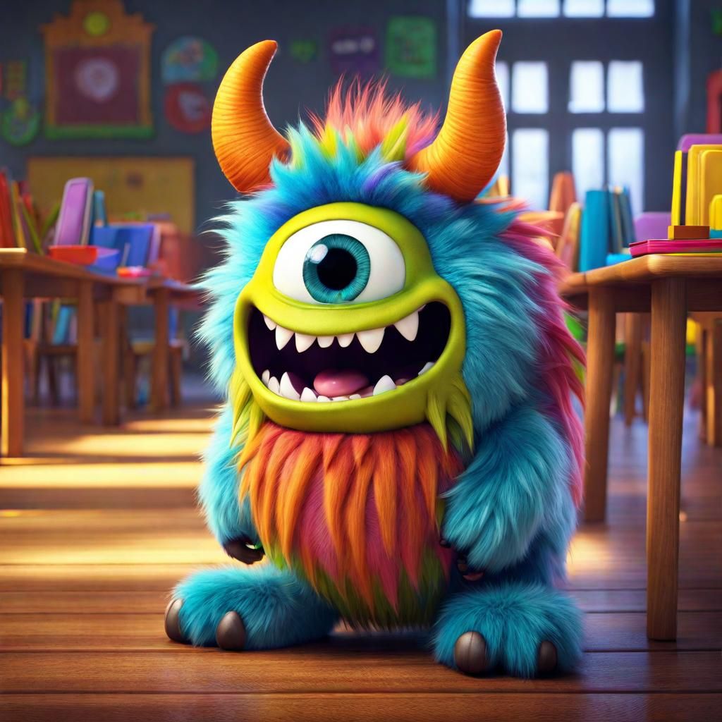 Cute Furry Monster's First Day: Pixar Style