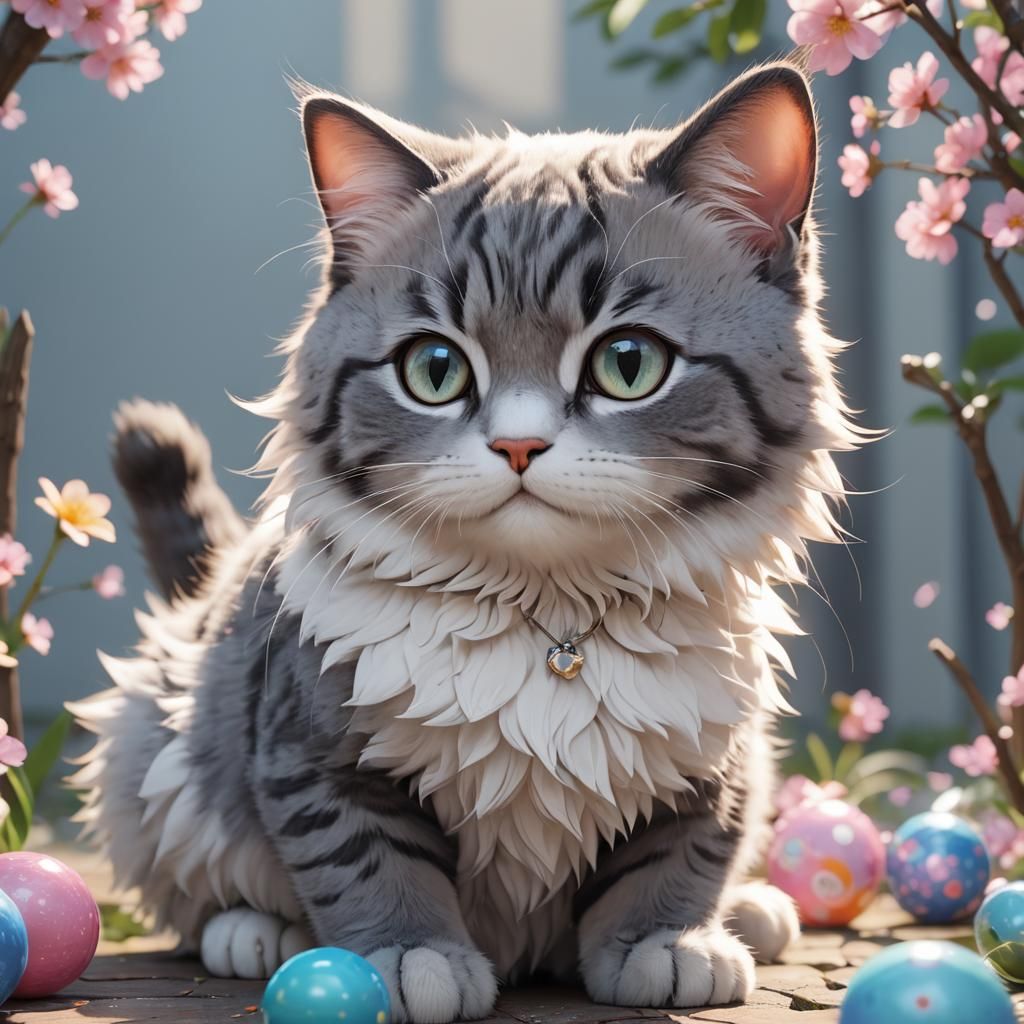 Detailed 3D Anime Art of a Kawaii Cat