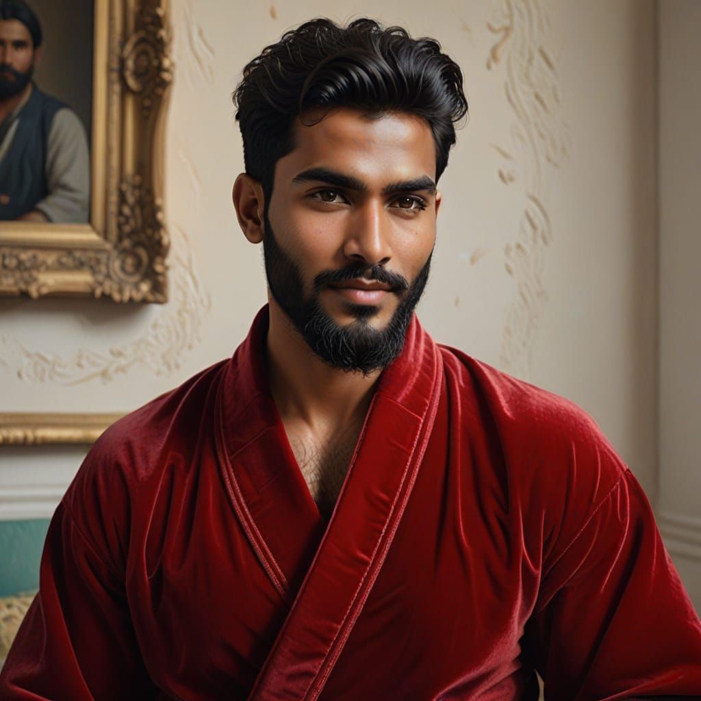 Handsome Young Man in Velvet Robe
