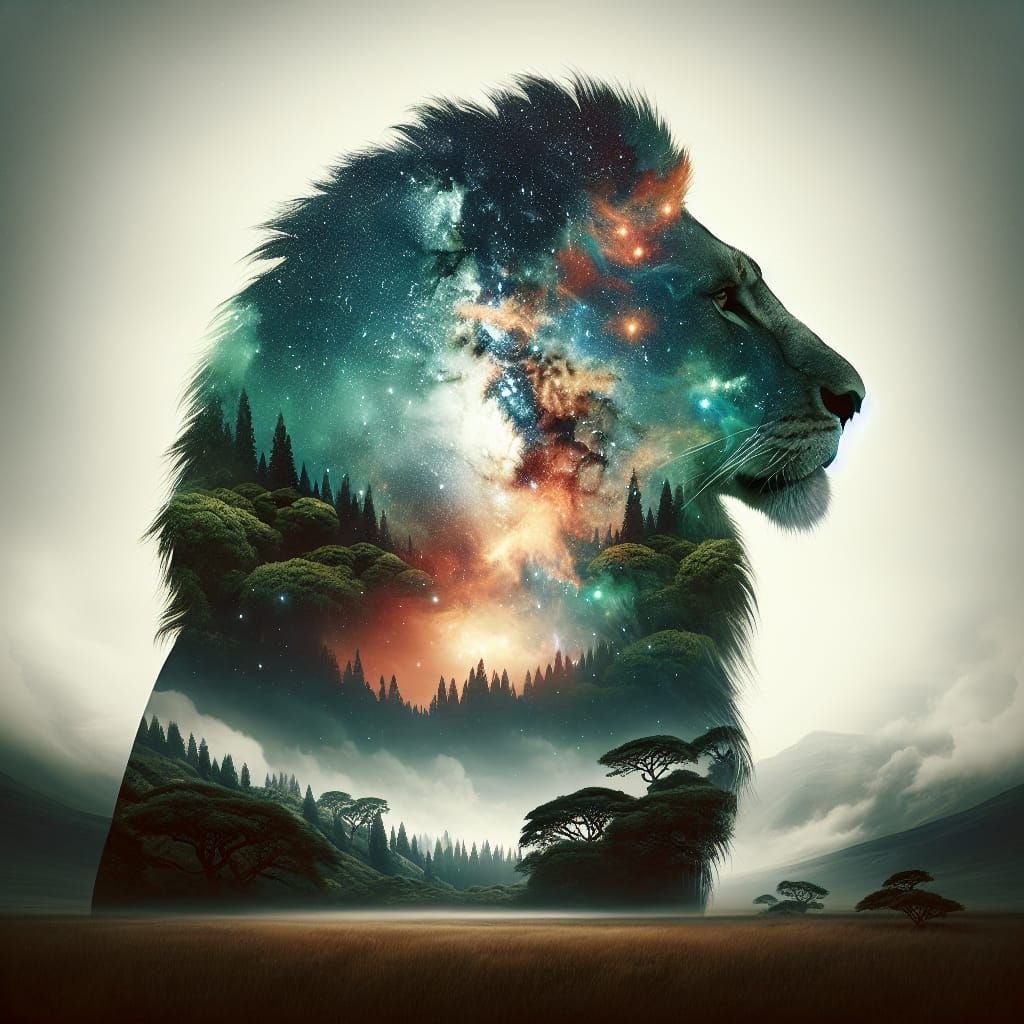 Lion Silhouette Containing Cosmic Landscape in Digital Art