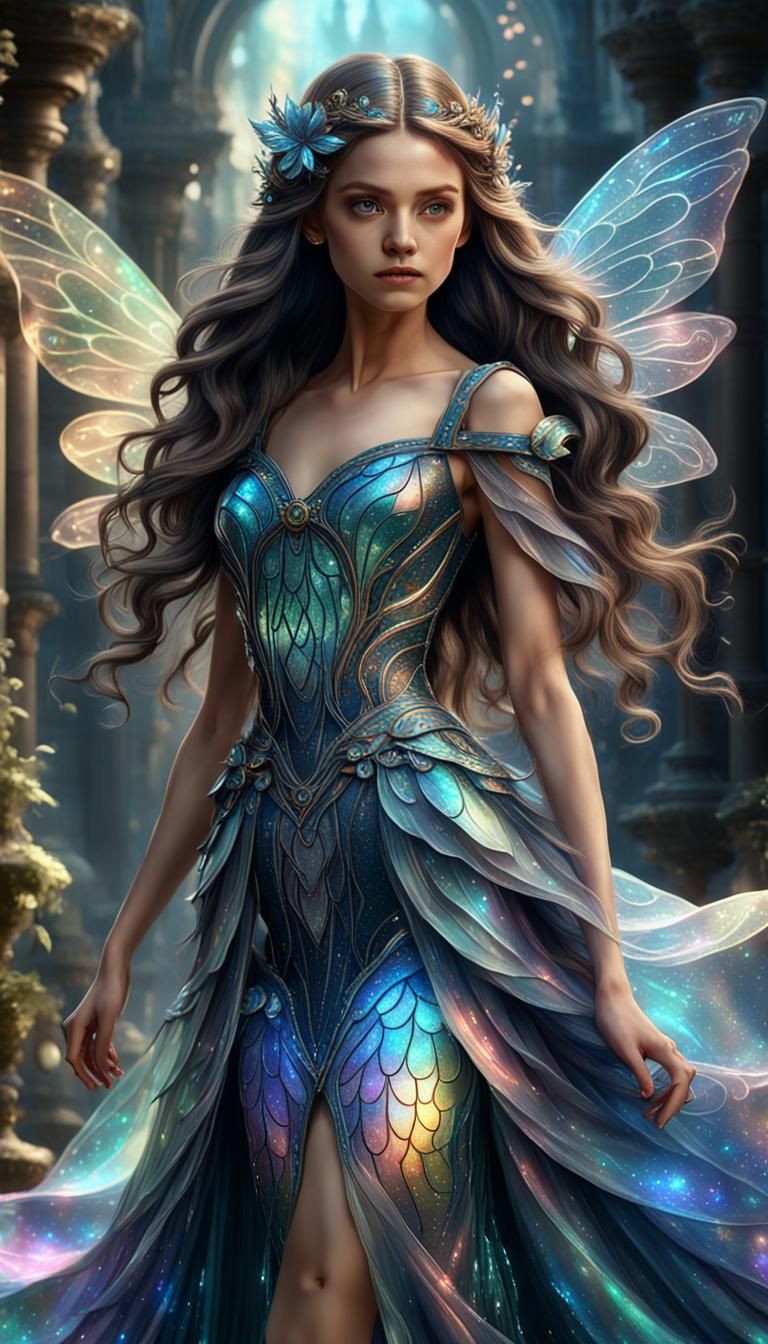 Fairy in Holographic Dress: Fantasy Concept Art