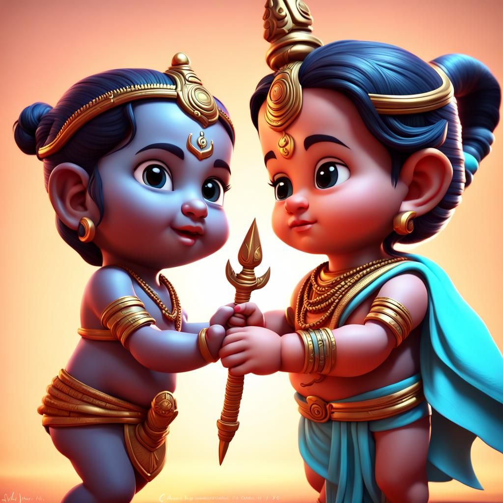 Baby Lord Shiva and Parvati: 3D Digital Art