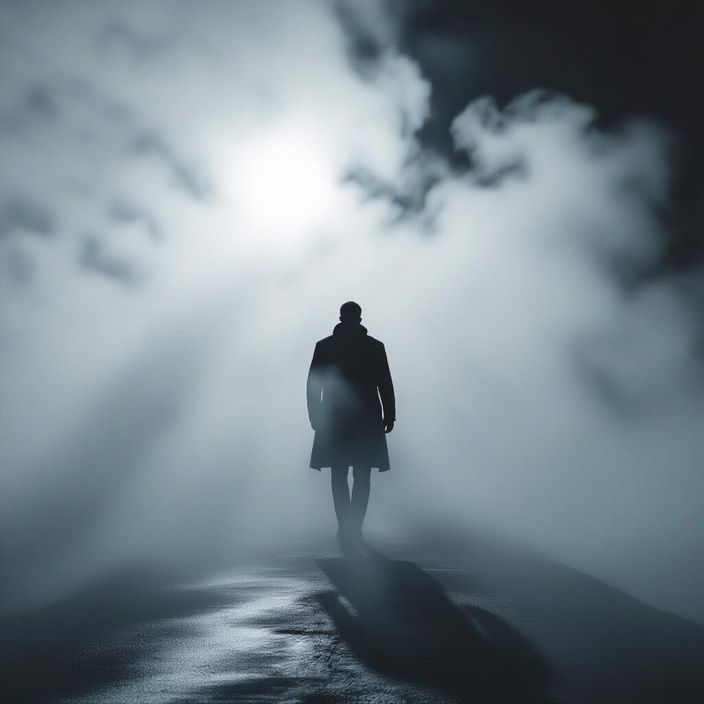 Solitary Man Emerges From Atmospheric Fog