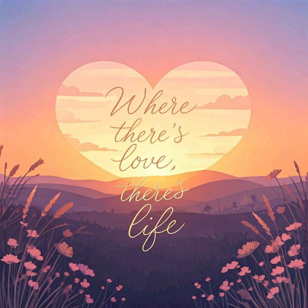 Romantic Valentine's Day Card with Heart-Shaped Sunset and W...