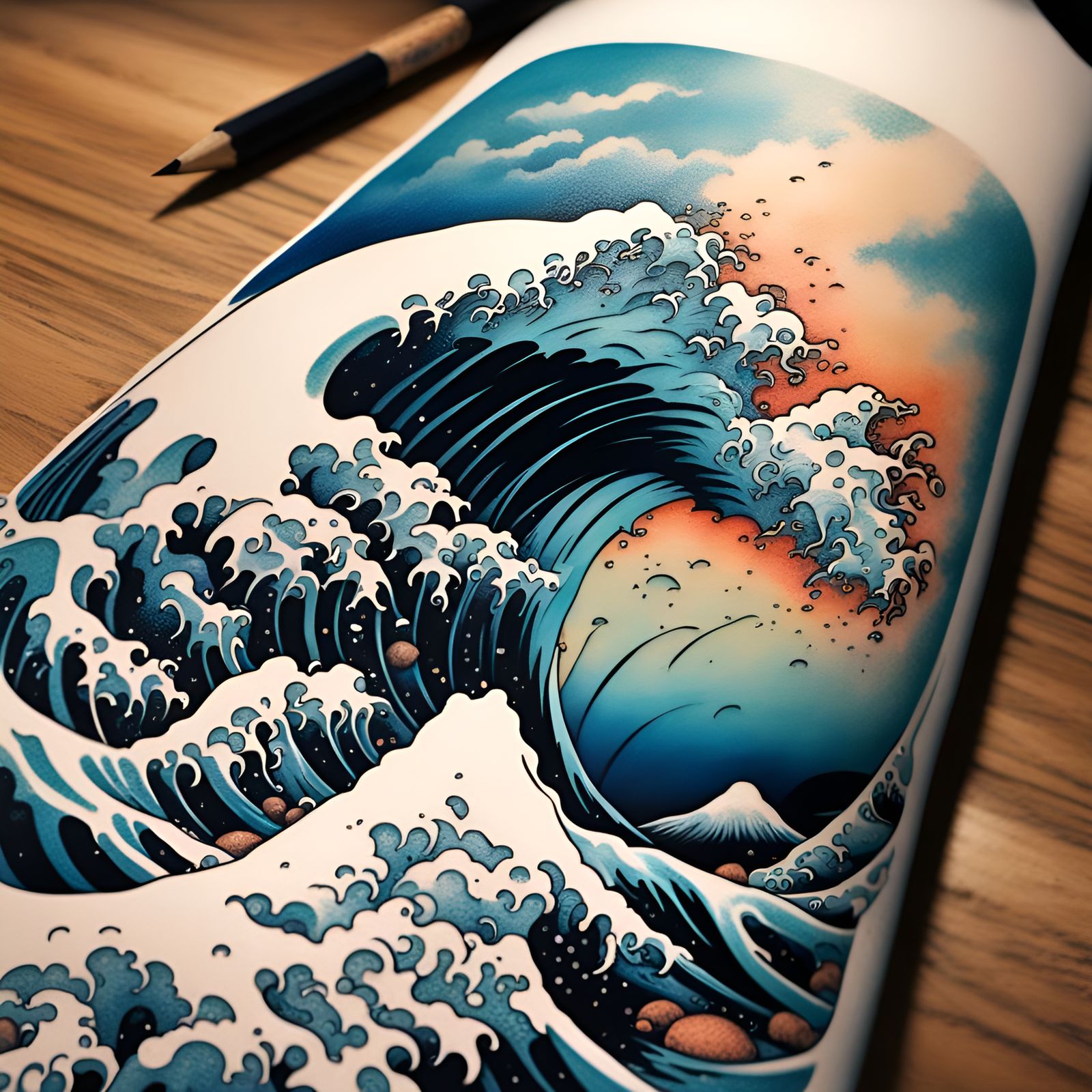 Hokusai Wave Tattoo Design: Hyperrealistic Splash Art