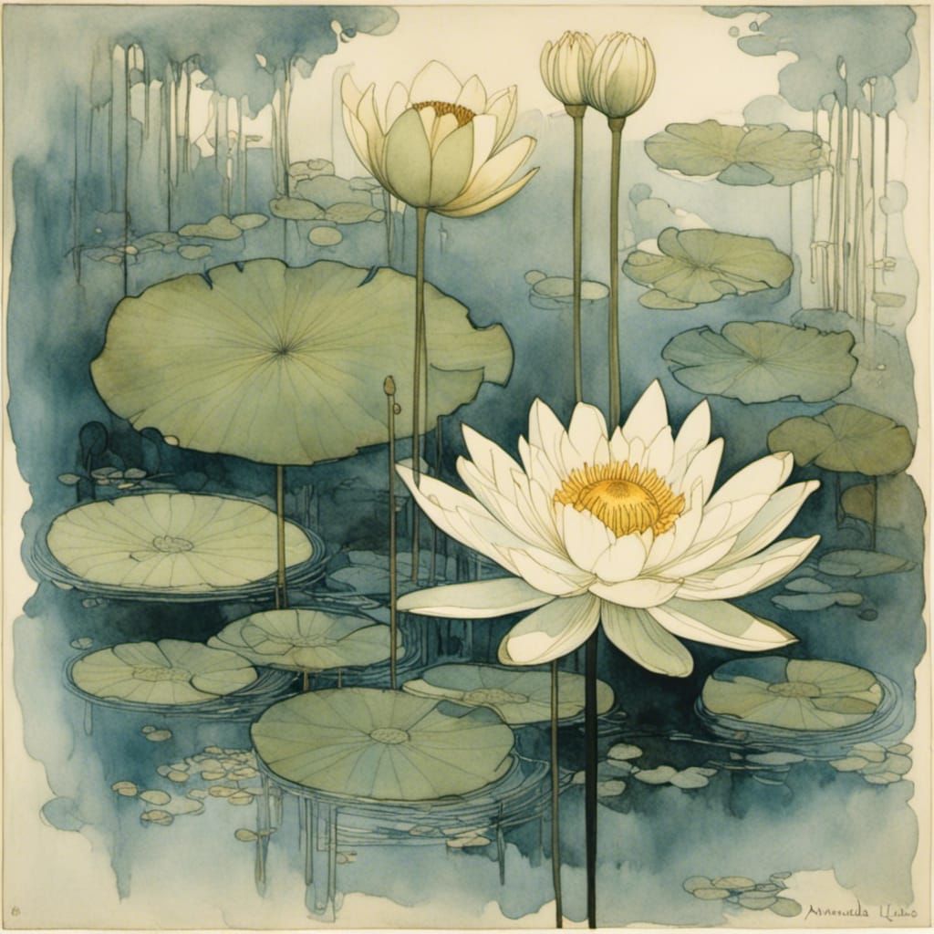Enchanted Water Lily in Watercolor Style