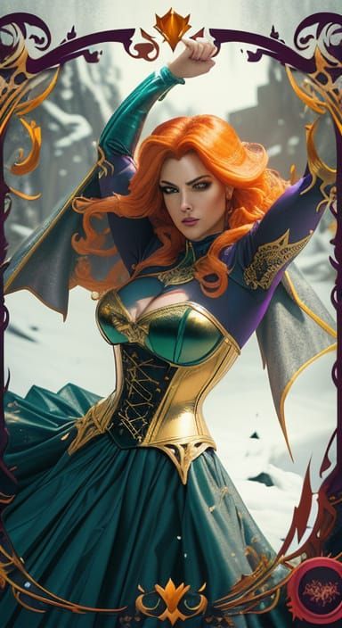 Surreal Fantasy Warrior in Golden Corset, Comic Book Style