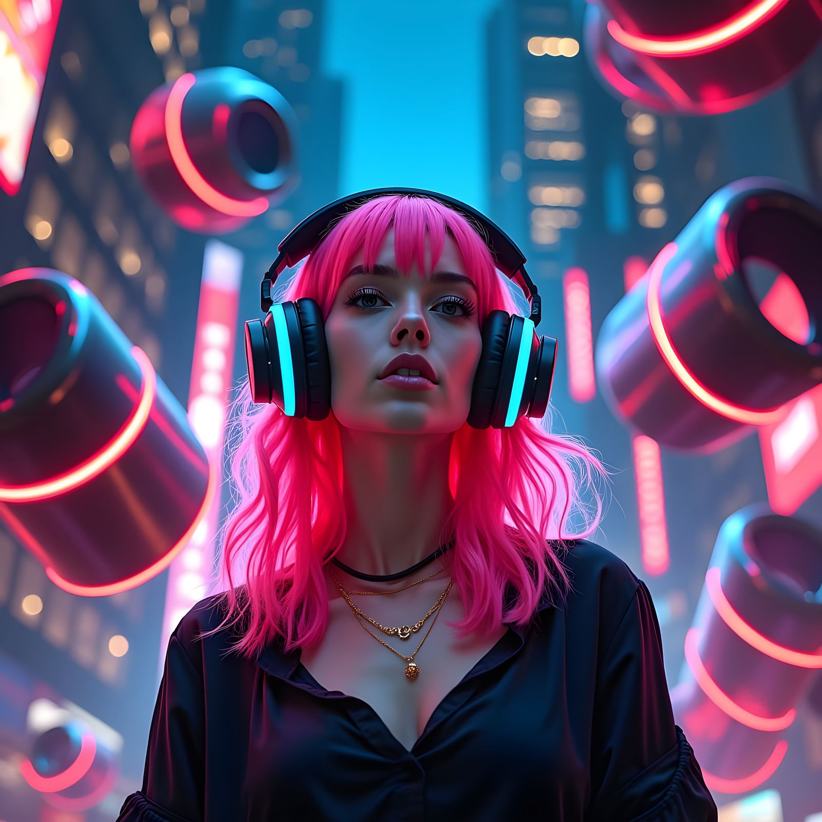 Futuristic Playlist Cover with Giant Speakers