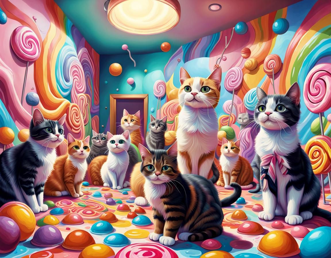 Cats Painting a Mural in Candy Art Style