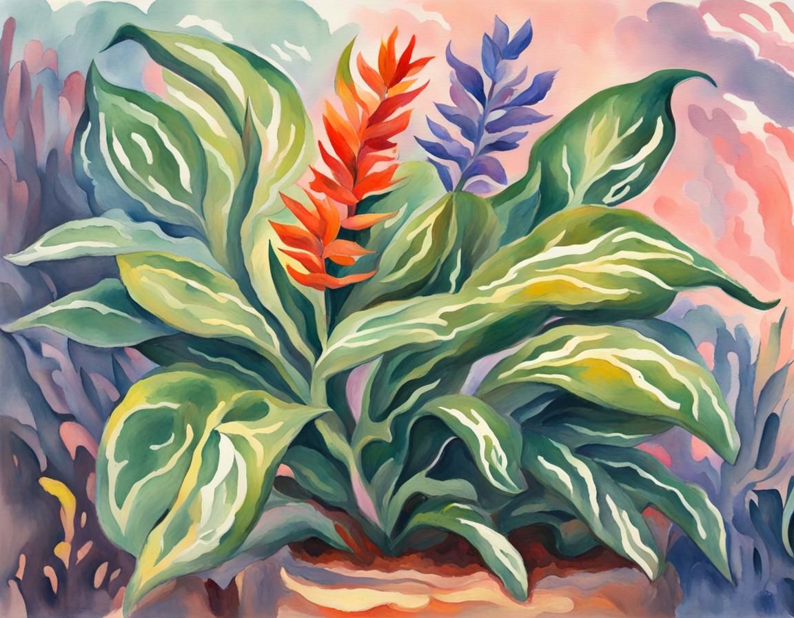 Resilient Plant as Impressionist Gouache Painting
