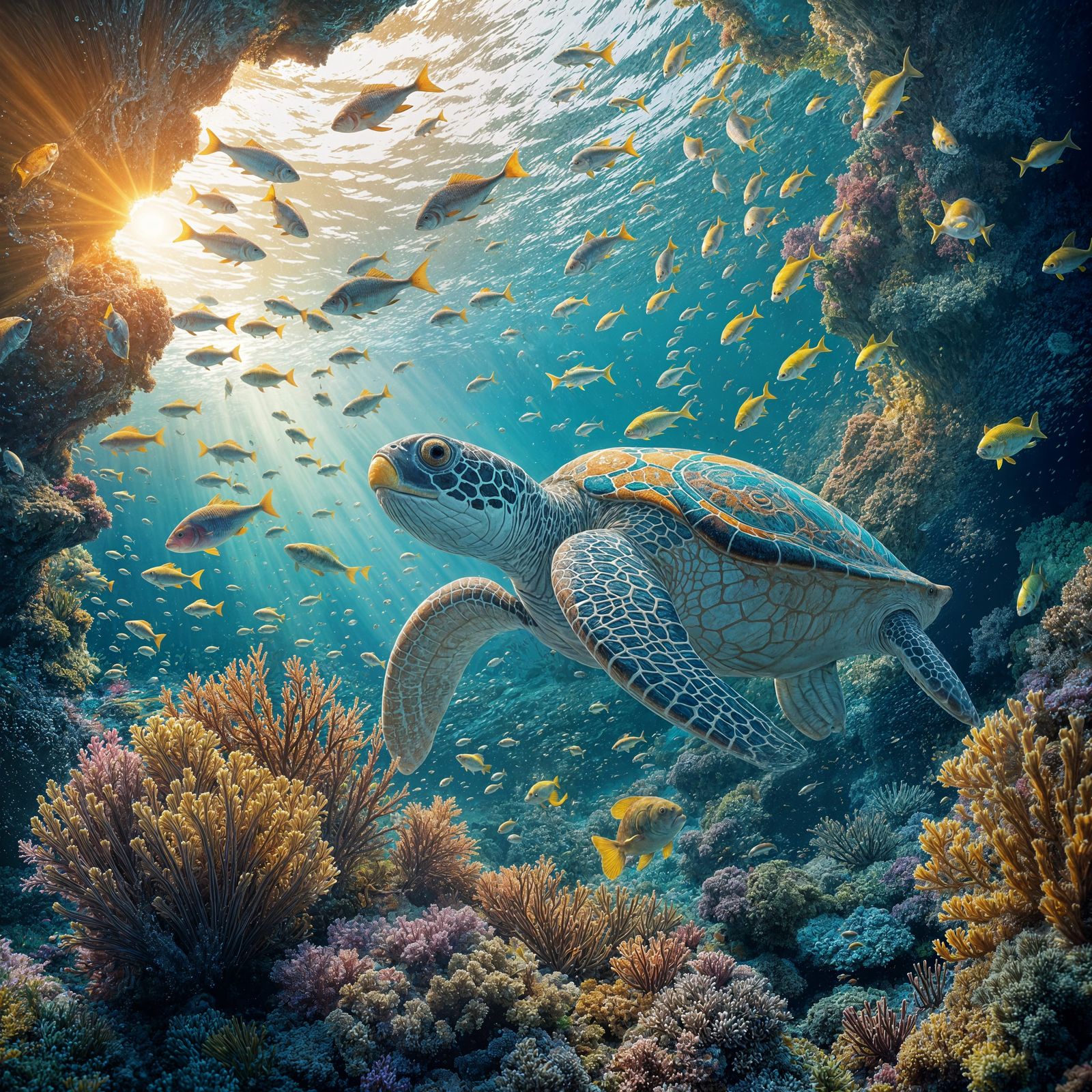 Hyperrealistic Underwater Marine Life in Vibrant Colors