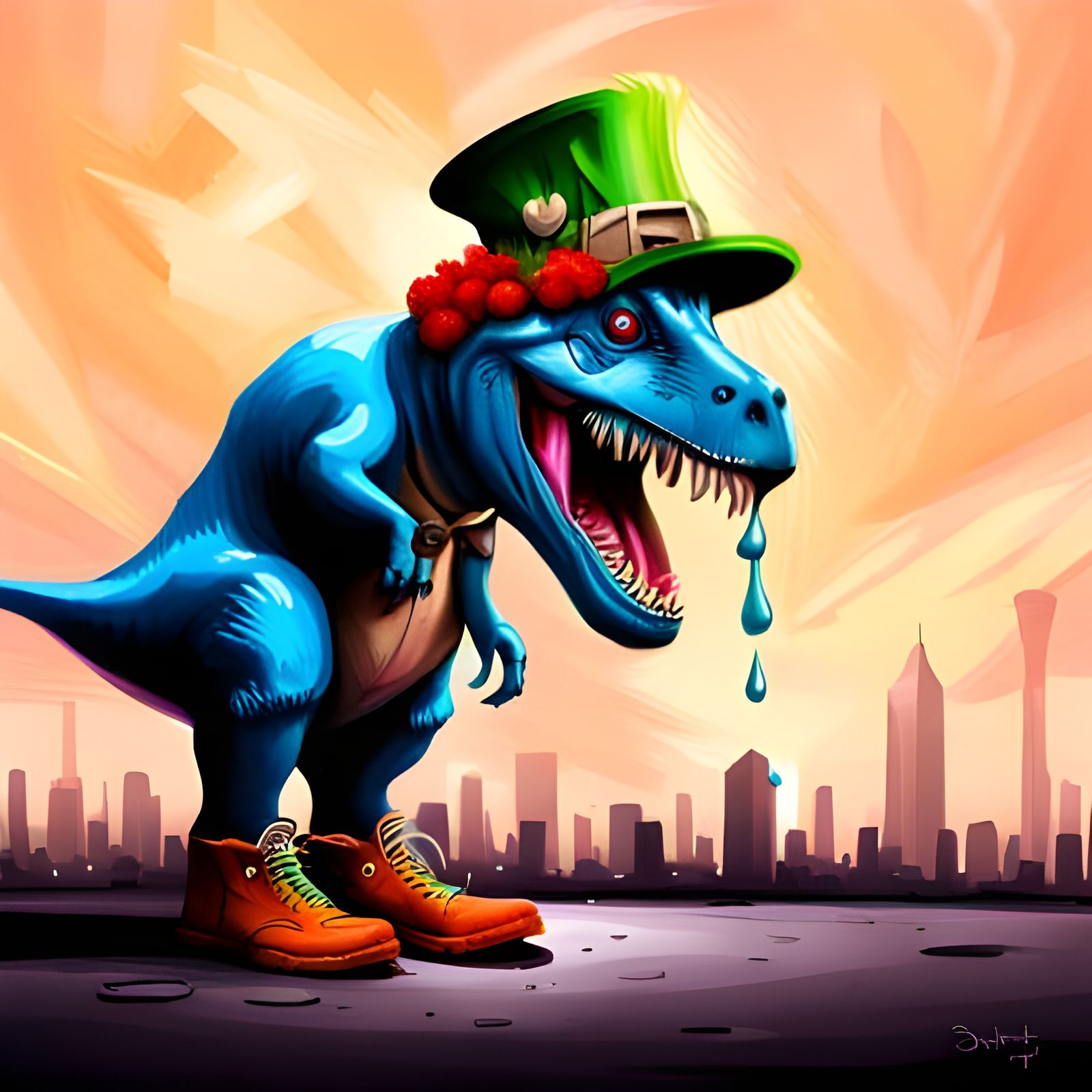 Dinosaur Leprechaun Graffiti Art