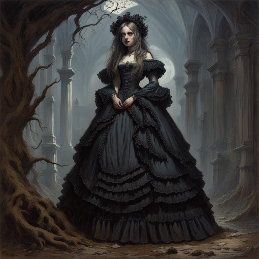 Gothic Princess in Horror Art Style