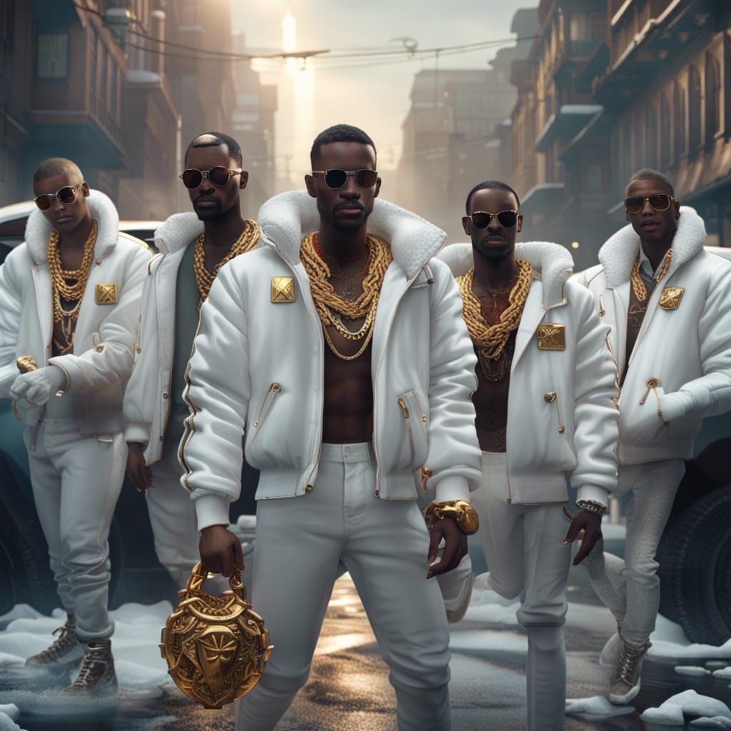 Men in Puffer Jackets Drifting: Matte Painting