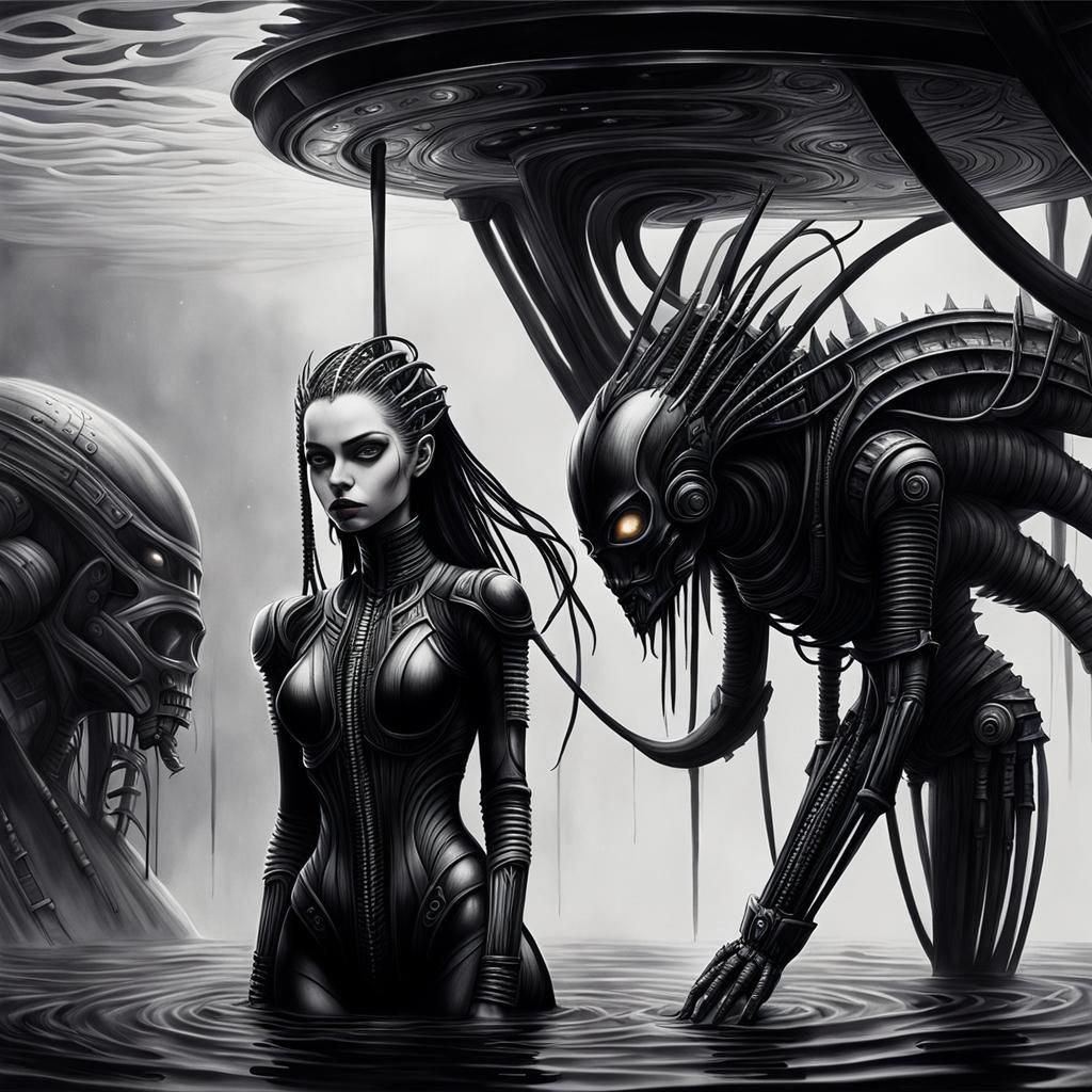 Gothic Cyberpunk Woman in Hyperrealistic Black and White