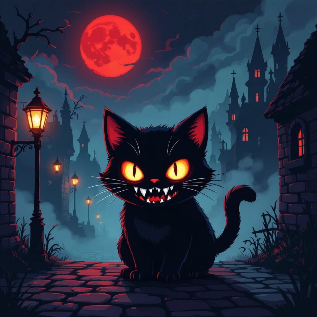 Pixel Art Horror Cat with Glowing Eyes