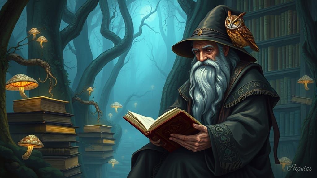 Mystical Library in a Dreamlike Forest Scene